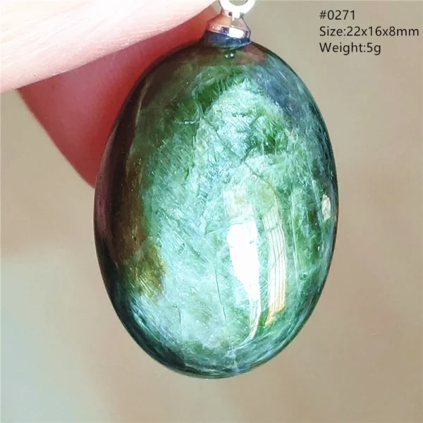 Natural Green Diopside Cat Eye Oval Pendant Necklace