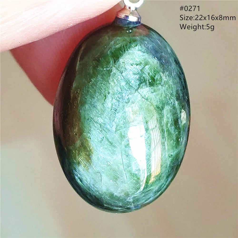 Natural Green Diopside Cat Eye Oval Pendant Necklace - Image 45