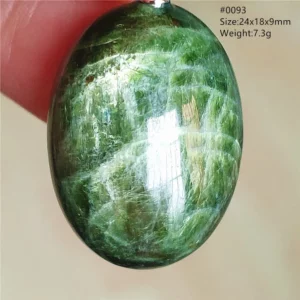 Natural Green Diopside Cat Eye Oval Pendant Necklace - Image 34