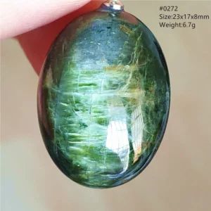 Natural Green Diopside Cat Eye Oval Pendant Necklace - Image 46