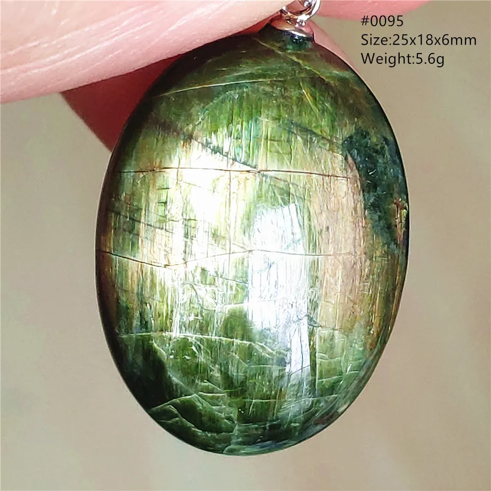 Natural Green Diopside Cat Eye Oval Pendant Necklace - Image 24