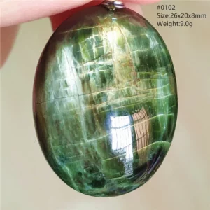Natural Green Diopside Cat Eye Oval Pendant Necklace - Image 3