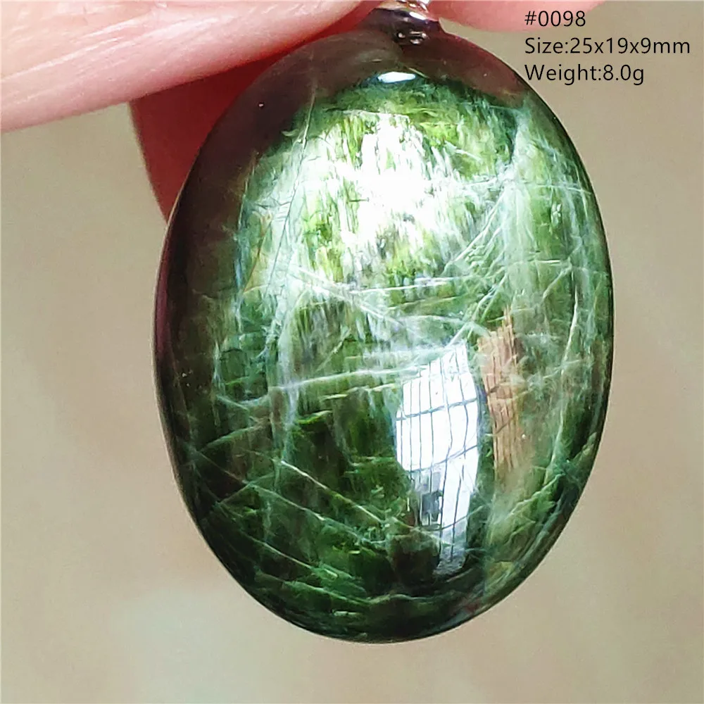Natural Green Diopside Cat Eye Oval Pendant Necklace - Image 27