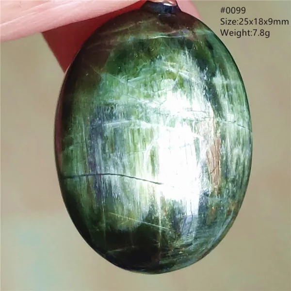 Natural Green Diopside Cat Eye Oval Pendant Necklace