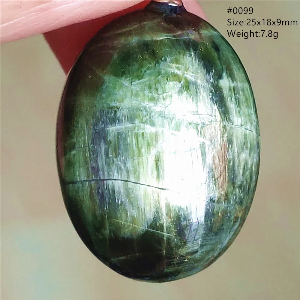 Natural Green Diopside Cat Eye Oval Pendant Necklace - Image 28