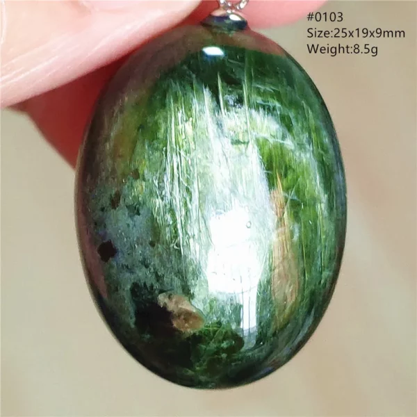 Natural Green Diopside Cat Eye Oval Pendant Necklace