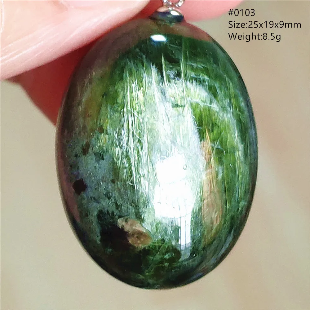 Natural Green Diopside Cat Eye Oval Pendant Necklace - Image 17
