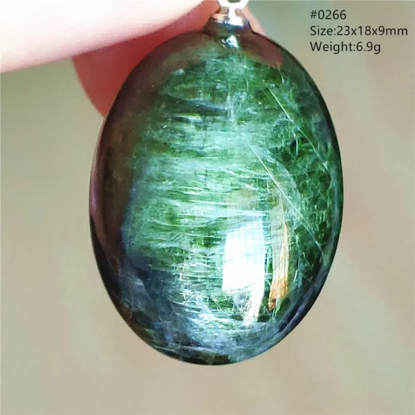 Natural Green Diopside Cat Eye Oval Pendant Necklace