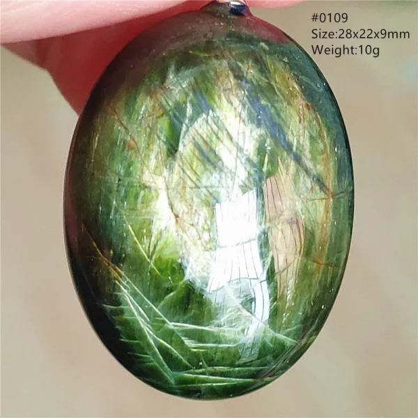 Natural Green Diopside Cat Eye Oval Pendant Necklace