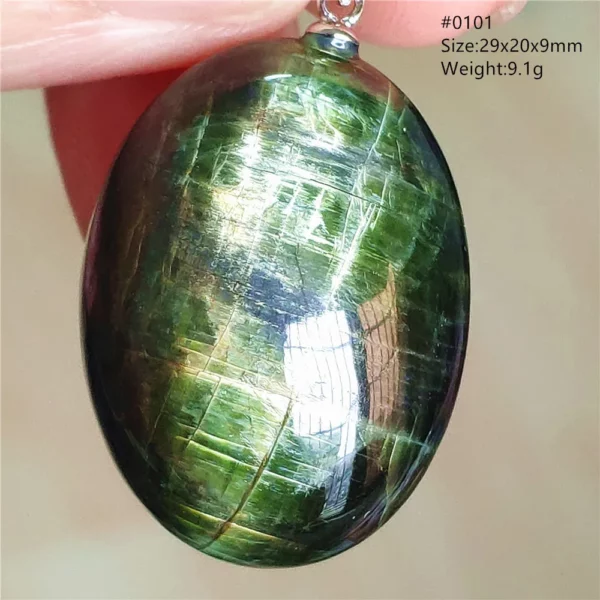 Natural Green Diopside Cat Eye Oval Pendant Necklace