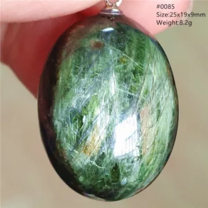 Natural Green Diopside Cat Eye Oval Pendant Necklace - Image 40