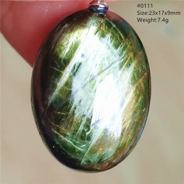 Natural Green Diopside Cat Eye Oval Pendant Necklace