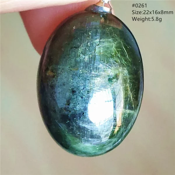 Natural Green Diopside Cat Eye Oval Pendant Necklace