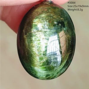 Natural Green Diopside Cat Eye Oval Pendant Necklace - Image 38