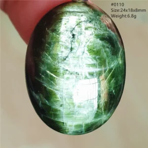 Natural Green Diopside Cat Eye Oval Pendant Necklace - Image 10