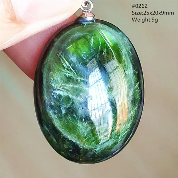 Natural Green Diopside Cat Eye Oval Pendant Necklace
