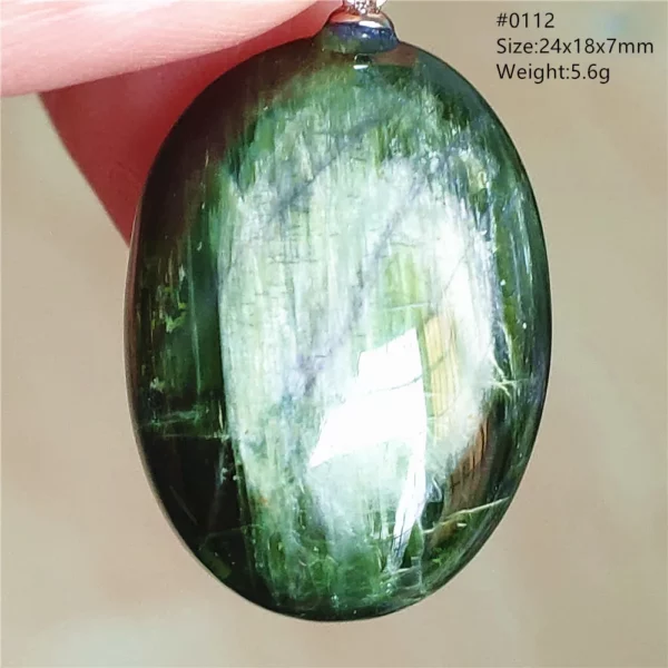 Natural Green Diopside Cat Eye Oval Pendant Necklace
