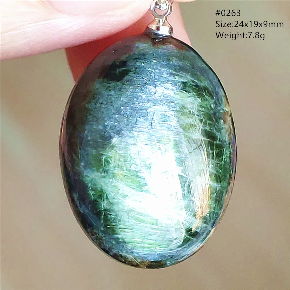 Natural Green Diopside Cat Eye Oval Pendant Necklace - Image 11