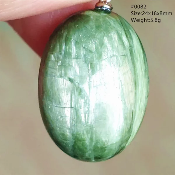 Natural Green Diopside Cat Eye Oval Pendant Necklace