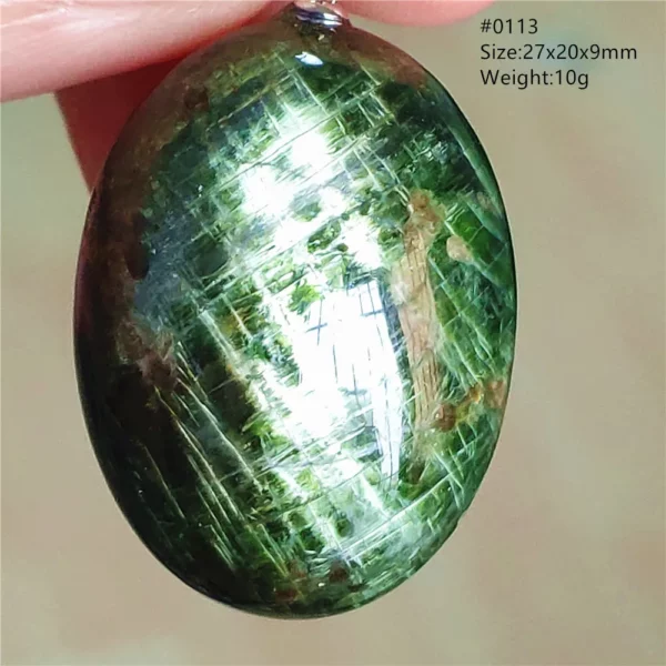 Natural Green Diopside Cat Eye Oval Pendant Necklace