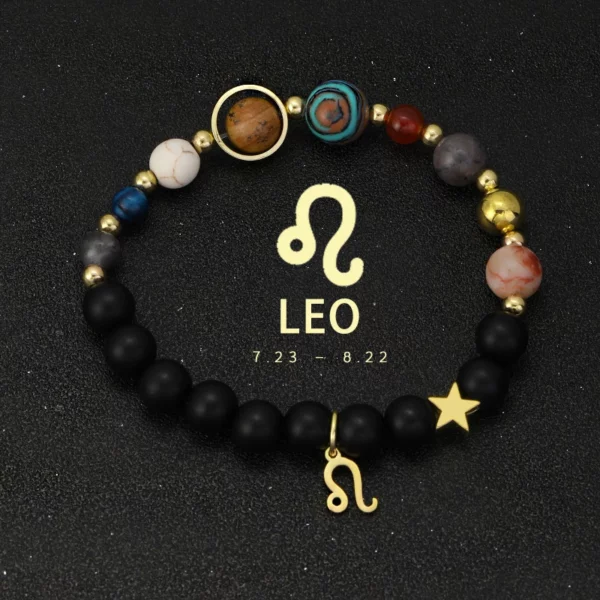 Natural Stone Solar System Eight Planets 12 Zodiac Signs Crystal Stone Bracelet Birthday Gift Zodiac Charm Bracelet Libra Leo