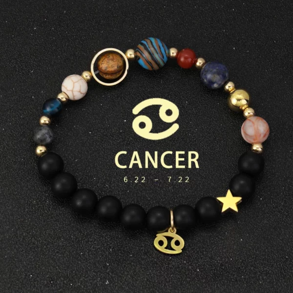 Natural Stone Solar System Eight Planets 12 Zodiac Signs Crystal Stone Bracelet Birthday Gift Zodiac Charm Bracelet Libra Leo