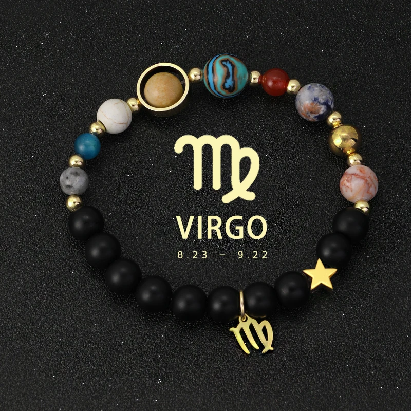 Natural Stone Solar System Eight Planets 12 Zodiac Signs Crystal Stone Bracelet Birthday Gift Zodiac Charm Bracelet Libra Leo - Image 7
