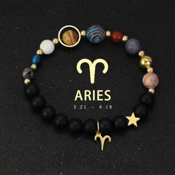 Natural Stone Solar System Eight Planets 12 Zodiac Signs Crystal Stone Bracelet Birthday Gift Zodiac Charm Bracelet Libra Leo