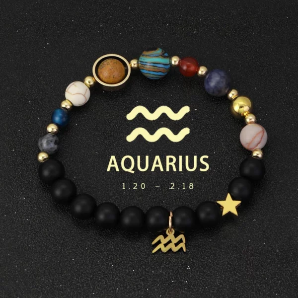 Natural Stone Solar System Eight Planets 12 Zodiac Signs Crystal Stone Bracelet Birthday Gift Zodiac Charm Bracelet Libra Leo