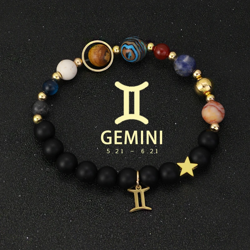 Natural Stone Solar System Eight Planets 12 Zodiac Signs Crystal Stone Bracelet Birthday Gift Zodiac Charm Bracelet Libra Leo - Image 13
