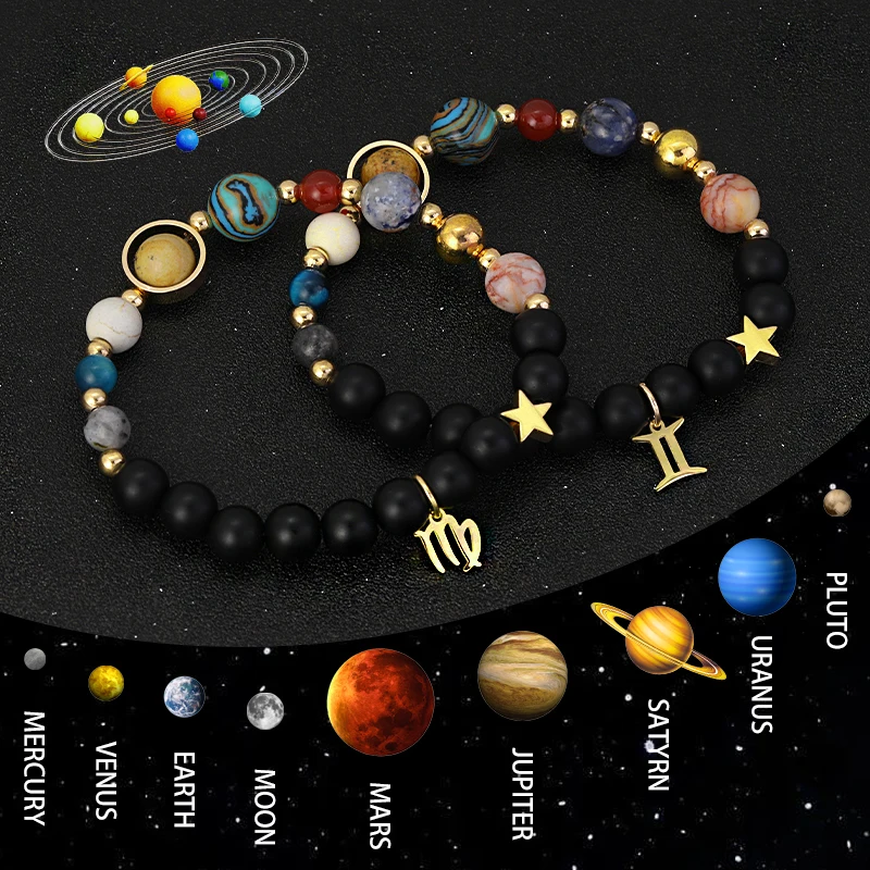 Natural Stone Solar System Eight Planets 12 Zodiac Signs Crystal Stone Bracelet Birthday Gift Zodiac Charm Bracelet Libra Leo - Image 3