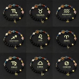 Natural Stone Solar System Eight Planets 12 Zodiac Signs Crystal Stone Bracelet Birthday Gift Zodiac Charm Bracelet Libra Leo - Image 4