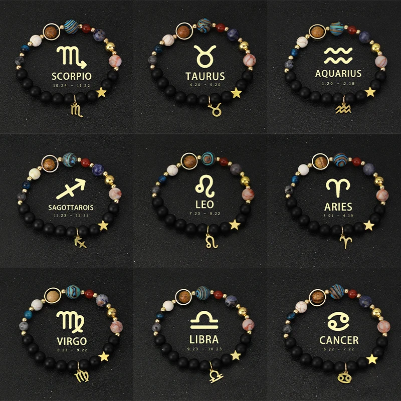 Natural Stone Solar System Eight Planets 12 Zodiac Signs Crystal Stone Bracelet Birthday Gift Zodiac Charm Bracelet Libra Leo - Image 4