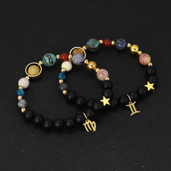 Natural Stone Solar System Eight Planets 12 Zodiac Signs Crystal Stone Bracelet Birthday Gift Zodiac Charm Bracelet Libra Leo