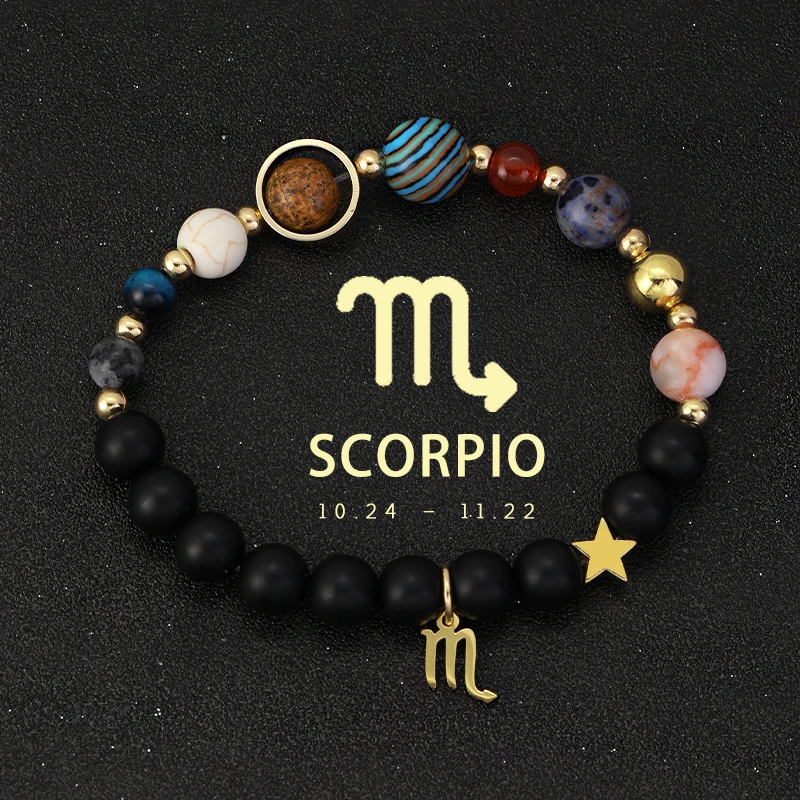 Natural Stone Solar System Eight Planets 12 Zodiac Signs Crystal Stone Bracelet Birthday Gift Zodiac Charm Bracelet Libra Leo - Image 11