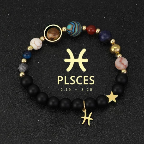 Natural Stone Solar System Eight Planets 12 Zodiac Signs Crystal Stone Bracelet Birthday Gift Zodiac Charm Bracelet Libra Leo
