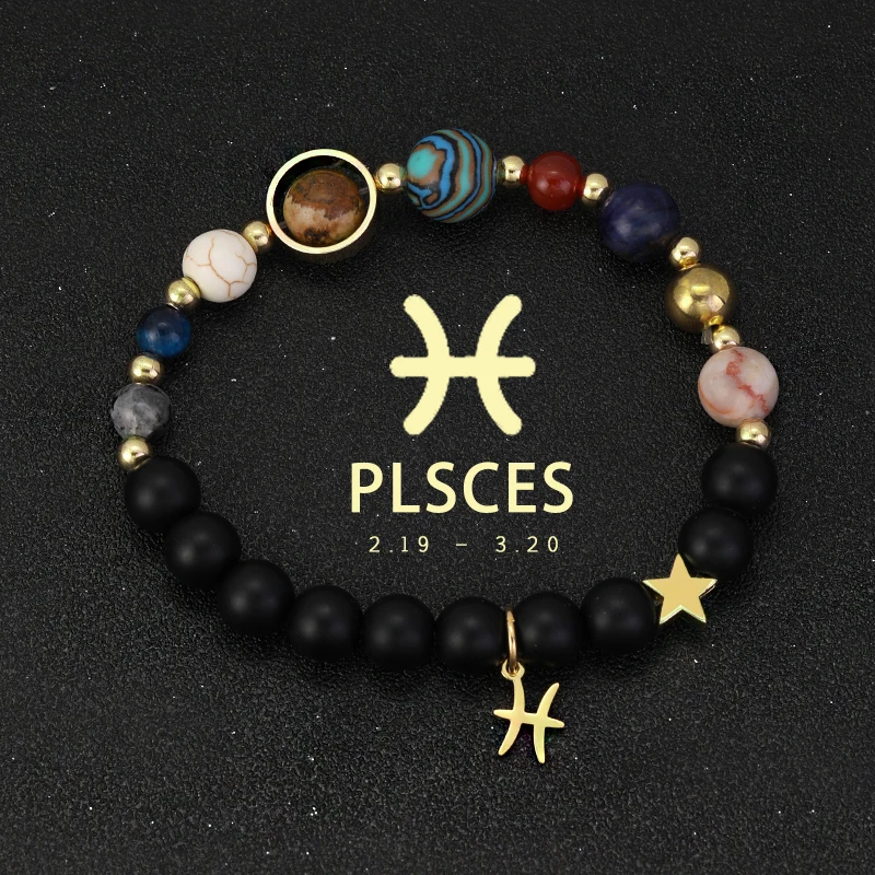 Natural Stone Solar System Eight Planets 12 Zodiac Signs Crystal Stone Bracelet Birthday Gift Zodiac Charm Bracelet Libra Leo - Image 8