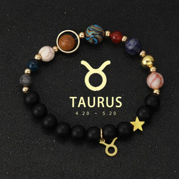 Natural Stone Solar System Eight Planets 12 Zodiac Signs Crystal Stone Bracelet Birthday Gift Zodiac Charm Bracelet Libra Leo
