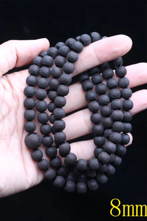 Natural Ebony 20mm Carved Wood Bead Bracelet, Good Luck
