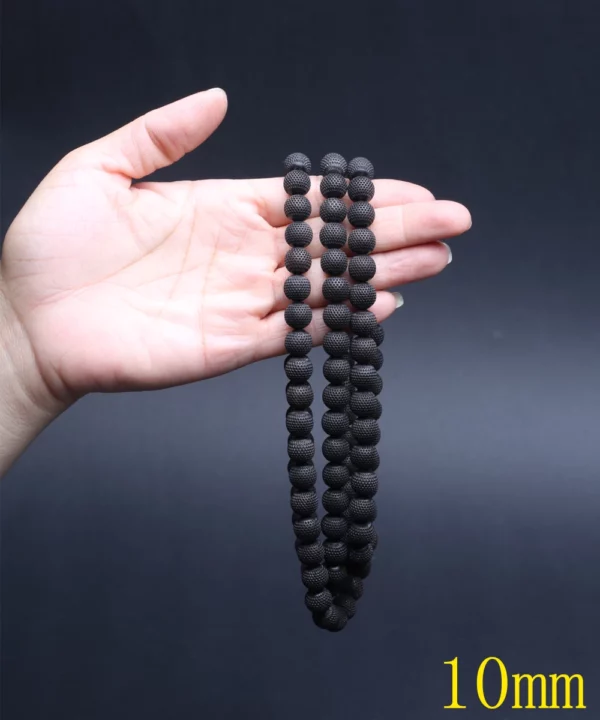 Natural Ebony 20mm Carved Wood Bead Bracelet, Good Luck