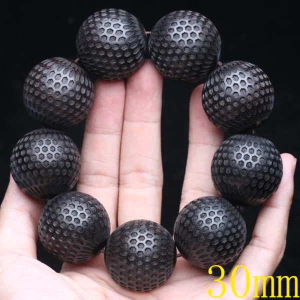 Natural Ebony 20mm Carved Wood Bead Bracelet, Good Luck
