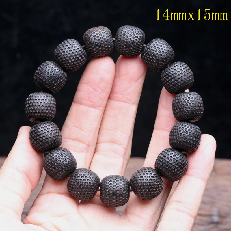 Natural Ebony 20mm Carved Wood Bead Bracelet, Good Luck - Image 10