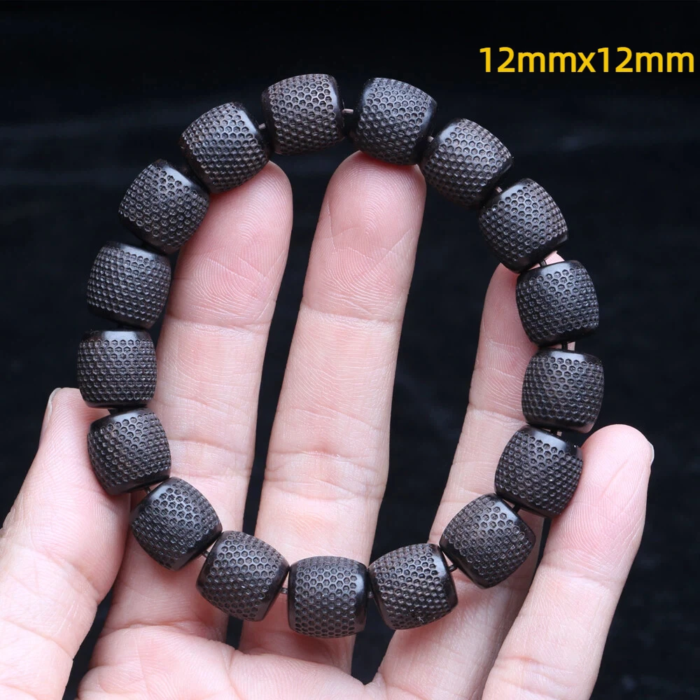 Natural Ebony 20mm Carved Wood Bead Bracelet, Good Luck - Image 4