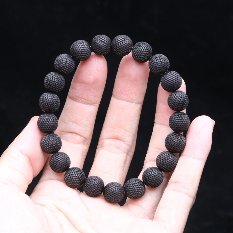 Natural Ebony 20mm Carved Wood Bead Bracelet, Good Luck - Image 5