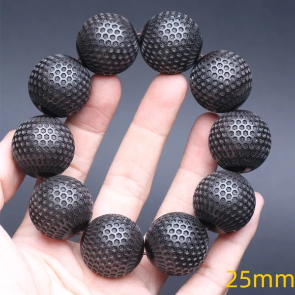 Natural Ebony 20mm Carved Wood Bead Bracelet, Good Luck