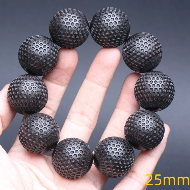 Natural Ebony 20mm Carved Wood Bead Bracelet, Good Luck - Image 6