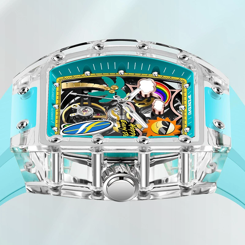 PINDU Men's Mechanical Watch, Glowing Resin Strap - Image 2