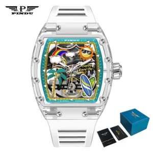 PINDU Men's Mechanical Watch, Glowing Resin Strap - Image 10