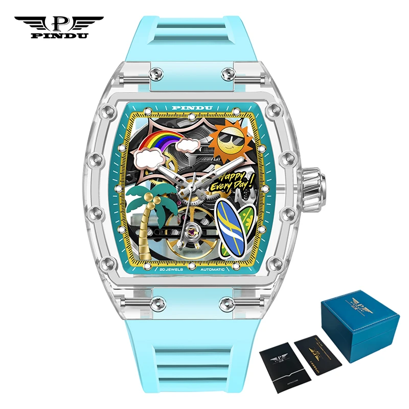 PINDU Men's Mechanical Watch, Glowing Resin Strap - Image 7