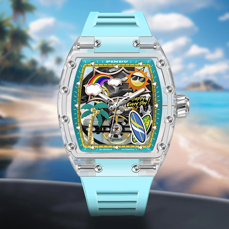 PINDU Men's Mechanical Watch, Glowing Resin Strap - Image 3